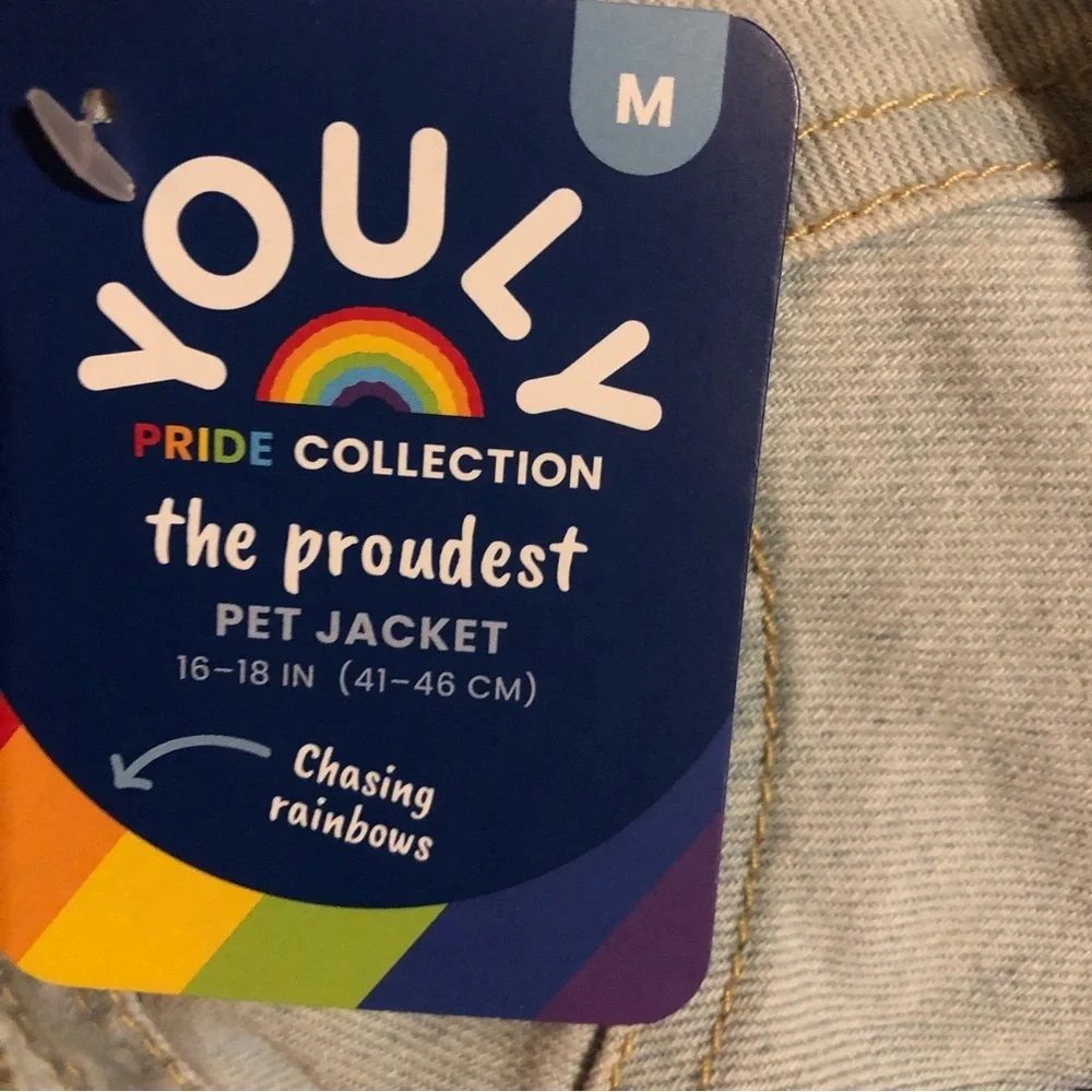 YOULY Rainbow Denim Dog Pride Jacket M